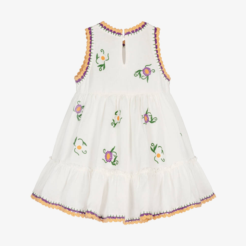 Stella McCartney Kids-Girls Ivory Dress with Floral Embroidery & Crochet Trims | Childrensalon Outlet