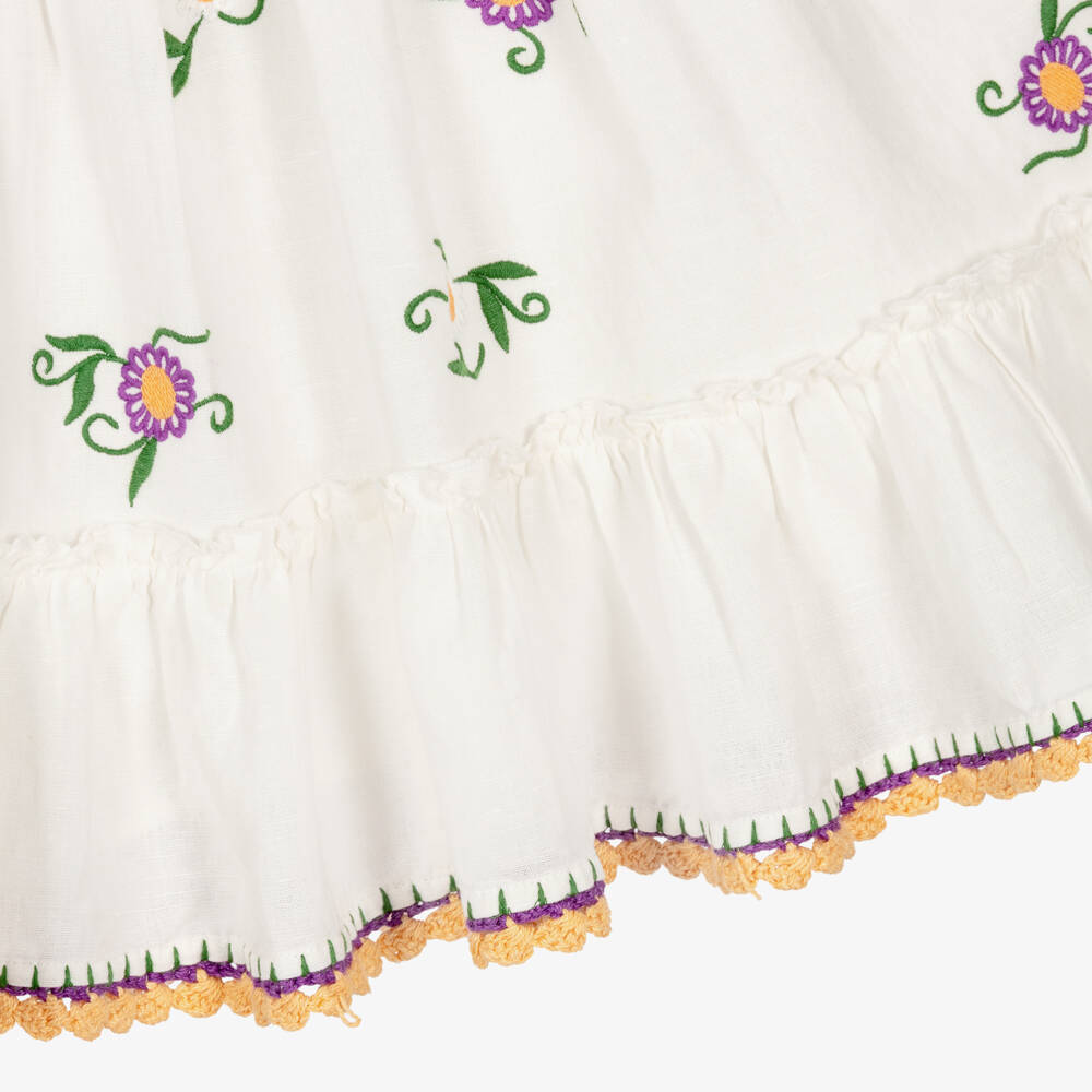 Stella McCartney Kids-Girls Ivory Dress with Floral Embroidery & Crochet Trims | Childrensalon Outlet