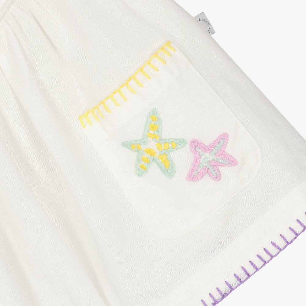 Stella McCartney Kids-بلوزة أطفال بناتي قطن وكتان مطرز لون عاجي | Childrensalon Outlet