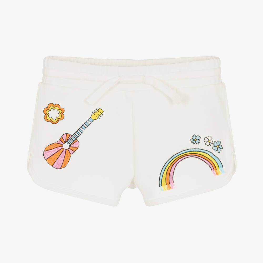 Stella McCartney Kids-Girls Ivory Embroidered Cotton Shorts | Childrensalon Outlet