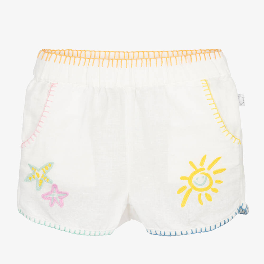 Stella McCartney Kids-Girls Ivory Embroidered Shorts | Childrensalon Outlet
