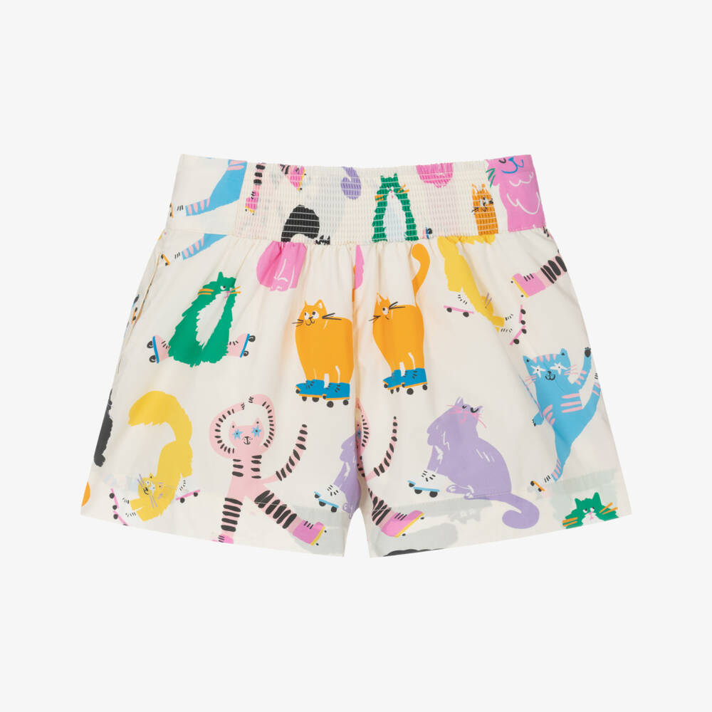 Stella McCartney Kids-Girls Ivory Feline Design Cotton Shorts | Childrensalon Outlet
