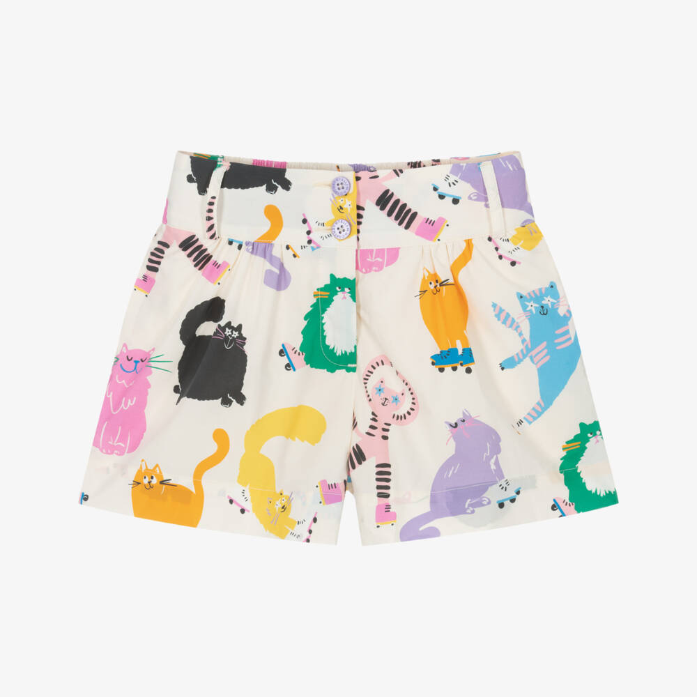Stella McCartney Kids-شورت قطني عاجي بتصميم قطط للبنات | Childrensalon Outlet