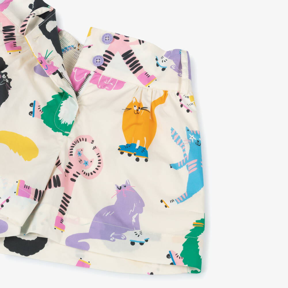Stella McCartney Kids-Girls Ivory Feline Design Cotton Shorts | Childrensalon Outlet