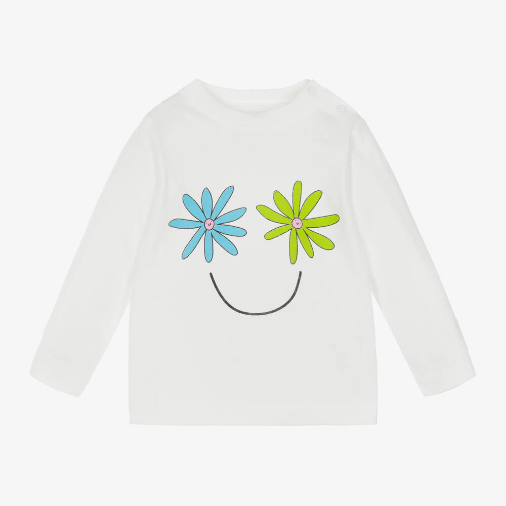 Stella McCartney Kids-توب بطبعة ورود قطن عضوي لون عاجي للبنات | Childrensalon Outlet
