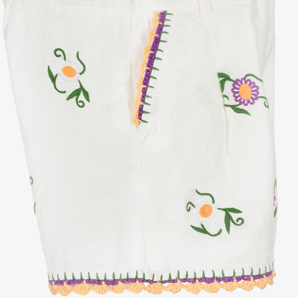 Stella McCartney Kids-Шорты кремовые с узором для девочек из льна | Childrensalon Outlet