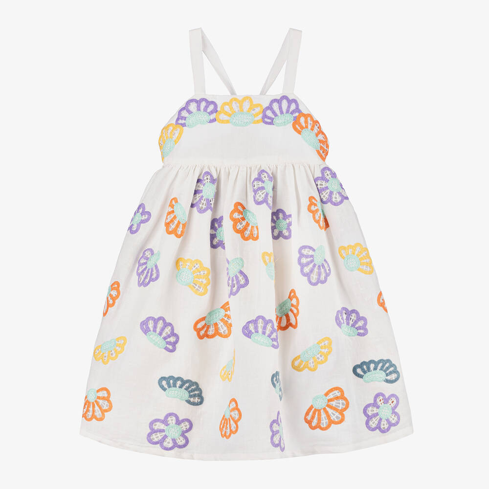 Stella McCartney Kids-Girls Ivory Floral Linen Dress | Childrensalon Outlet