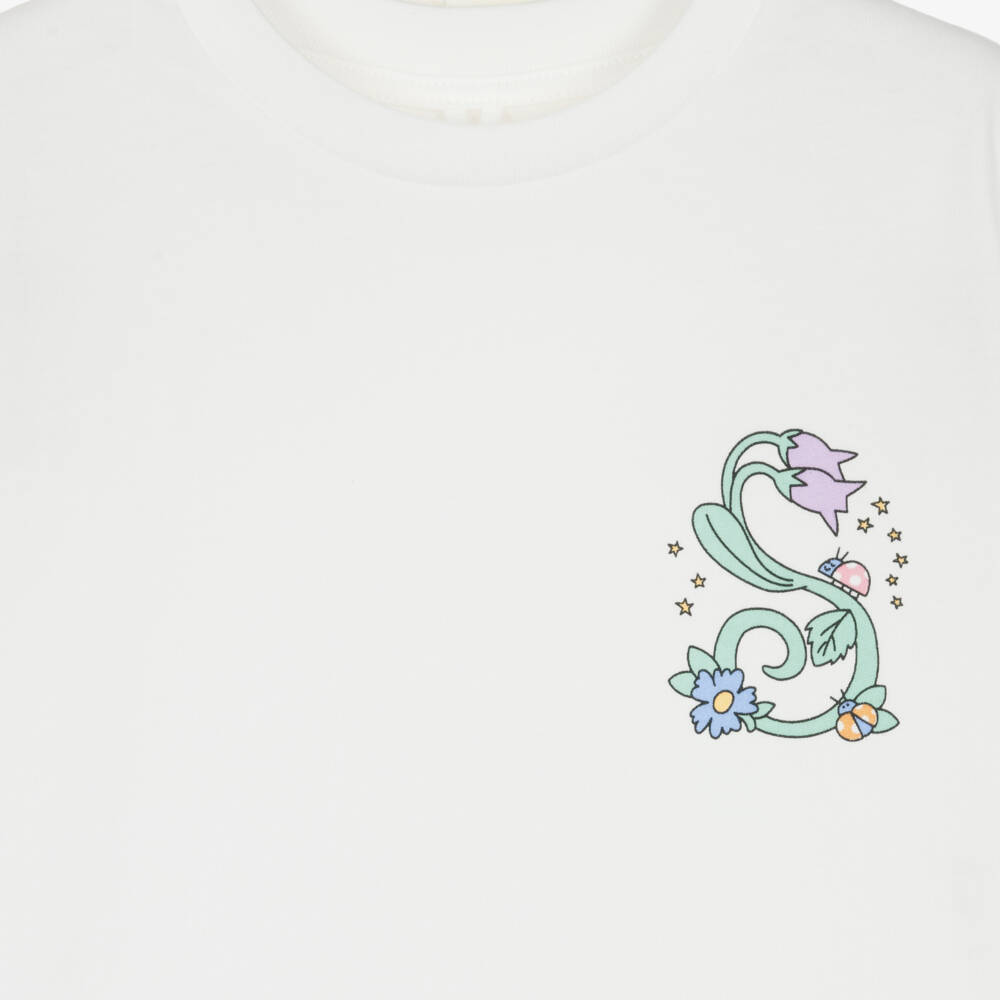 Stella McCartney Kids-Girls Ivory Floral Logo T-Shirt | Childrensalon Outlet