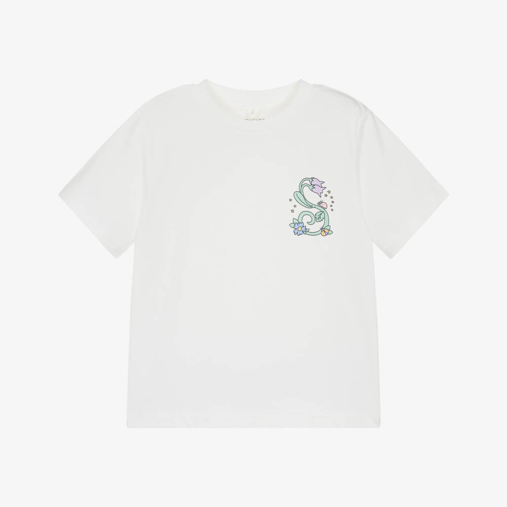 Stella McCartney Kids-Girls Ivory Floral Logo T-Shirt | Childrensalon Outlet