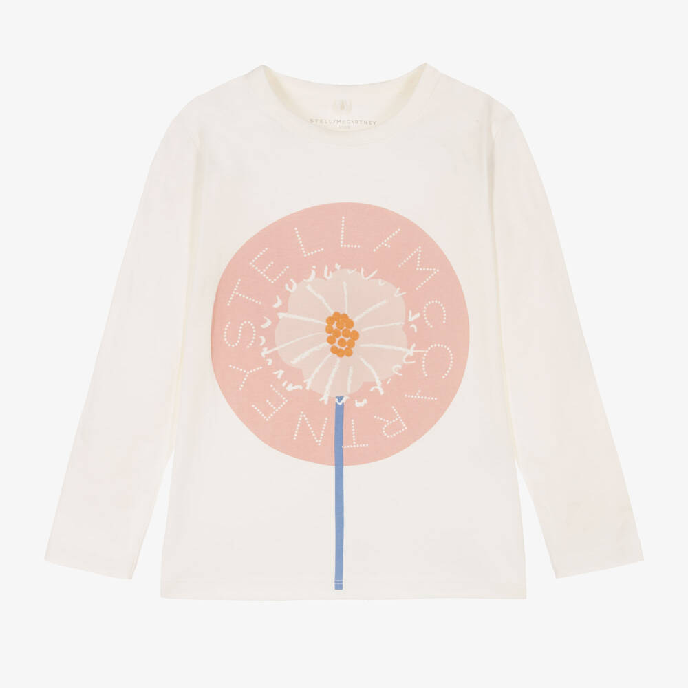 Stella McCartney Kids-Girls Ivory Floral Logo Tee | Childrensalon Outlet