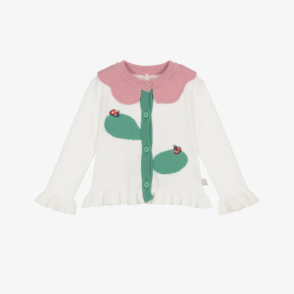 Stella McCartney Kids-Girls Ivory Flower Design Cotton Knit Cardigan | Childrensalon Outlet