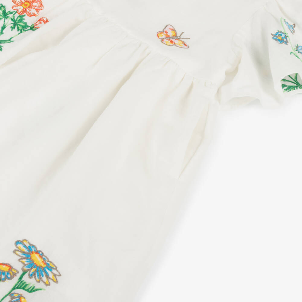 Stella McCartney Kids-Girls Ivory Flower Embellished Dress | Childrensalon Outlet