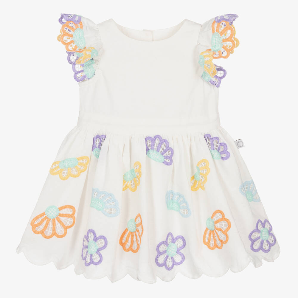 Stella McCartney Kids - Girls Ivory Flower Embroidered Dress ...
