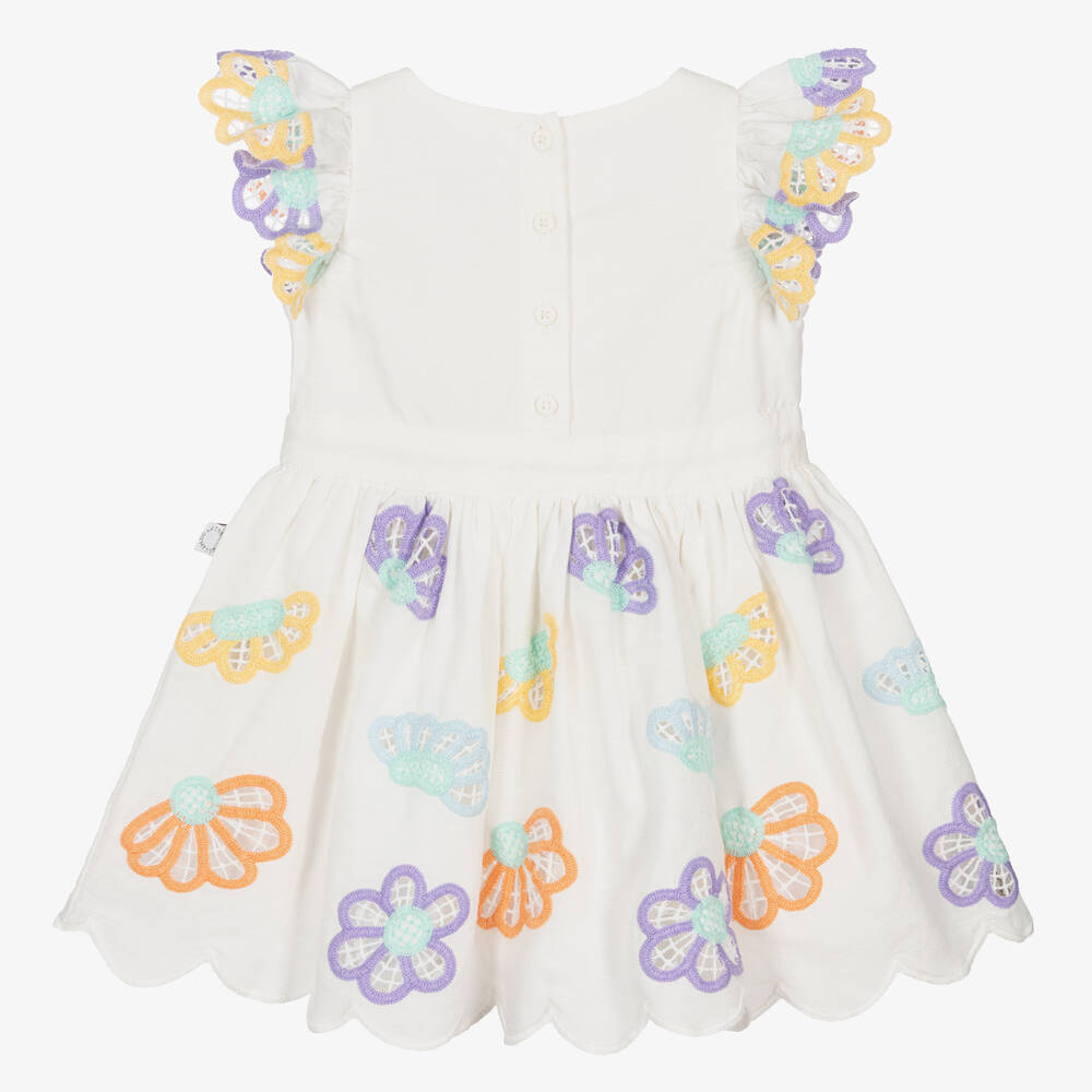Stella McCartney Kids-Girls Ivory Flower Embroidered Dress | Childrensalon Outlet