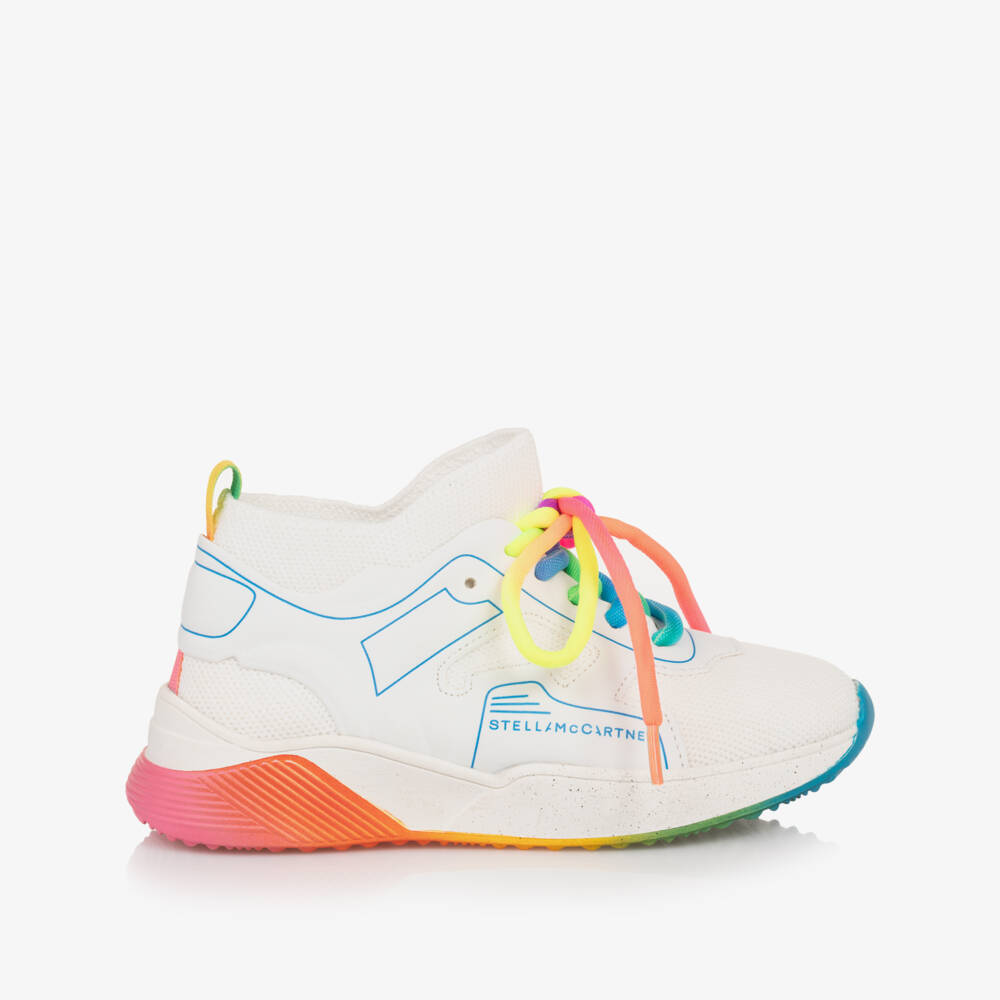 Stella McCartney Kids-Girls Ivory High-Tops with Rainbow Laces | Childrensalon Outlet