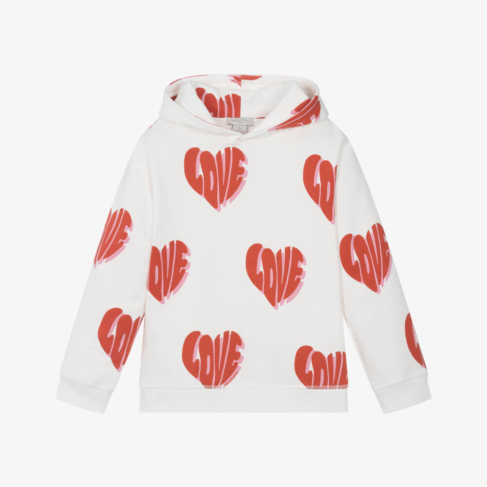 Stella McCartney Kids-Кремовый худи с красными сердцами для девочек | Childrensalon Outlet