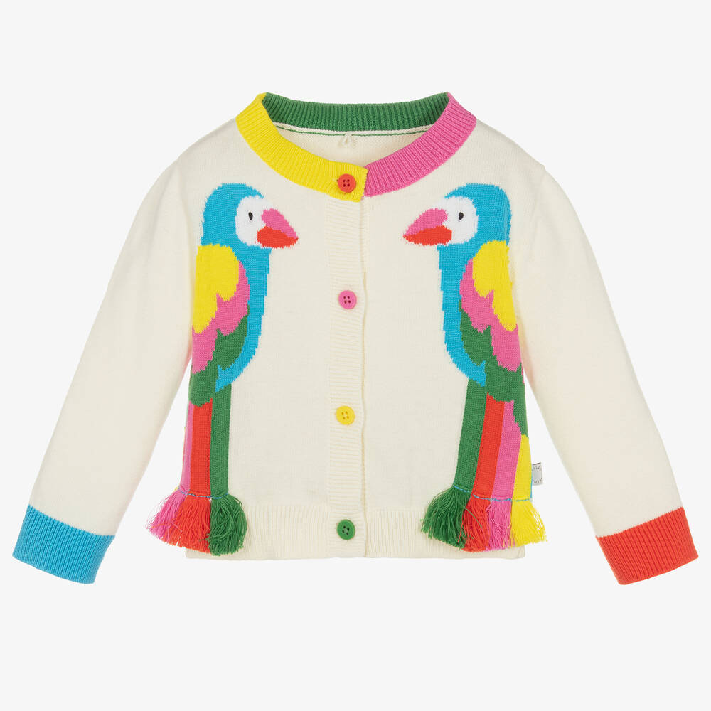 Stella McCartney Kids - Кремовый вязаный кардиган с попугаями | Childrensalon