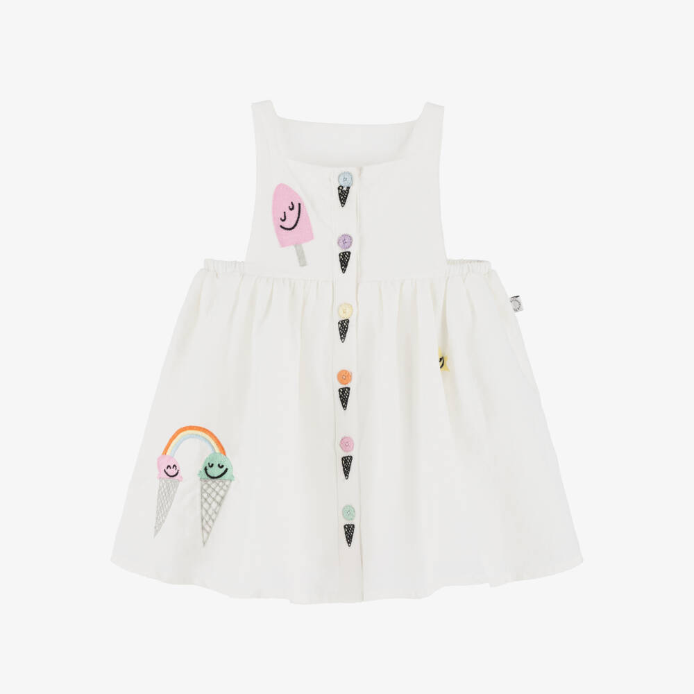 Stella McCartney Kids-فستان بناتي من الكتان والقطن بلون العاج | Childrensalon Outlet