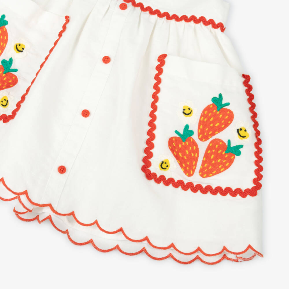 Stella McCartney Kids-Girls Ivory Linen Strawberry Skirt | Childrensalon Outlet