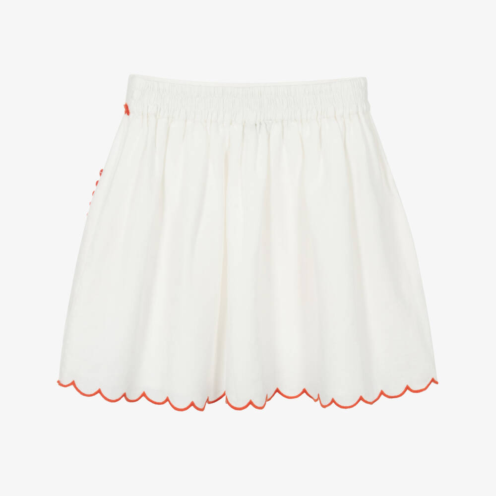 Stella McCartney Kids-Girls Ivory Linen Strawberry Skirt | Childrensalon Outlet