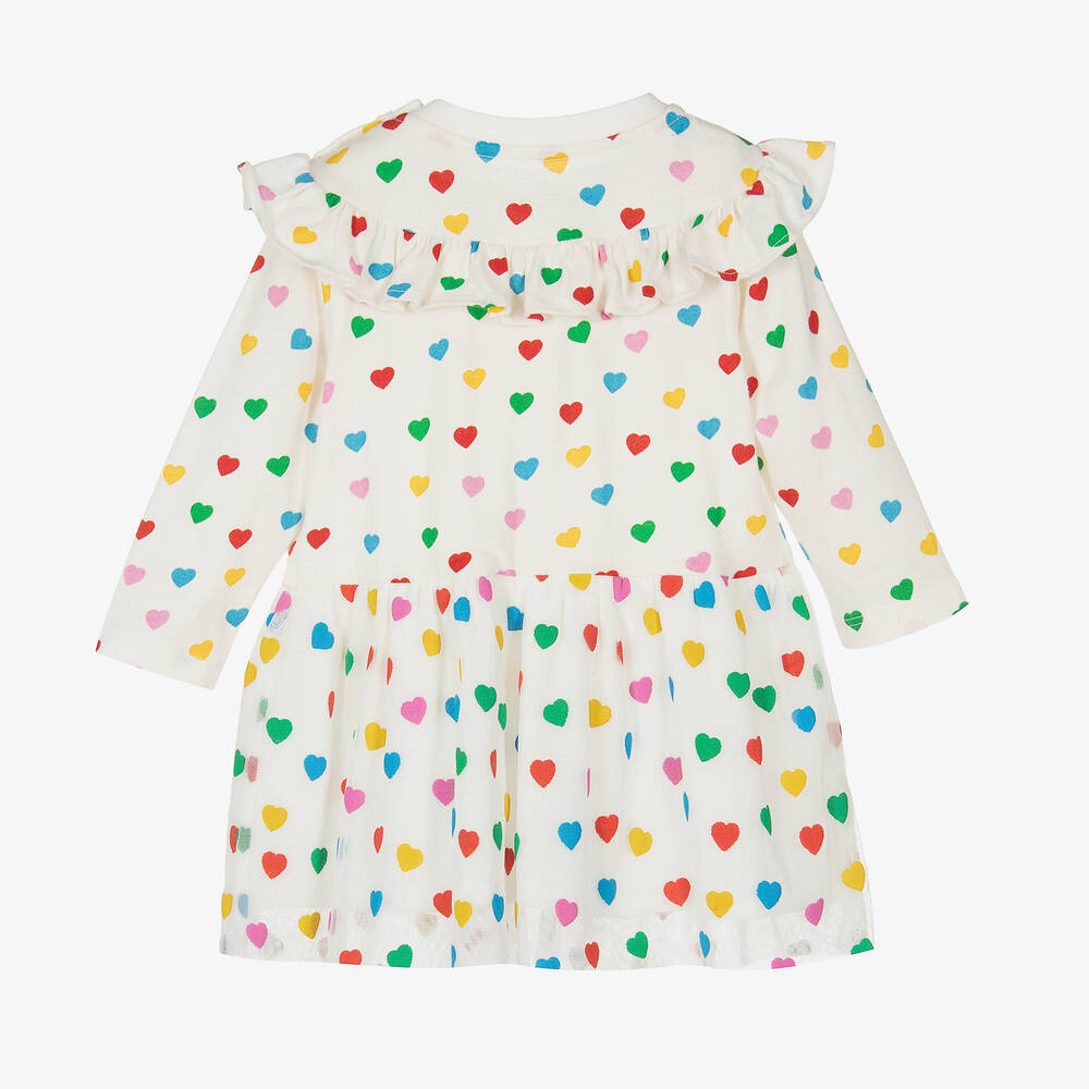 Stella McCartney Kids-Кремовое платье из органического хлопка с сердечками | Childrensalon Outlet