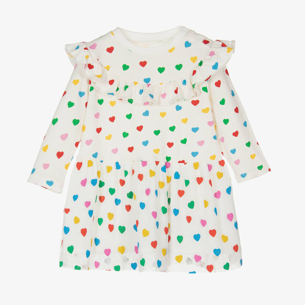 Stella McCartney Kids - فستان بطبعة قلوب قطن عضوي لون عاجي | Childrensalon