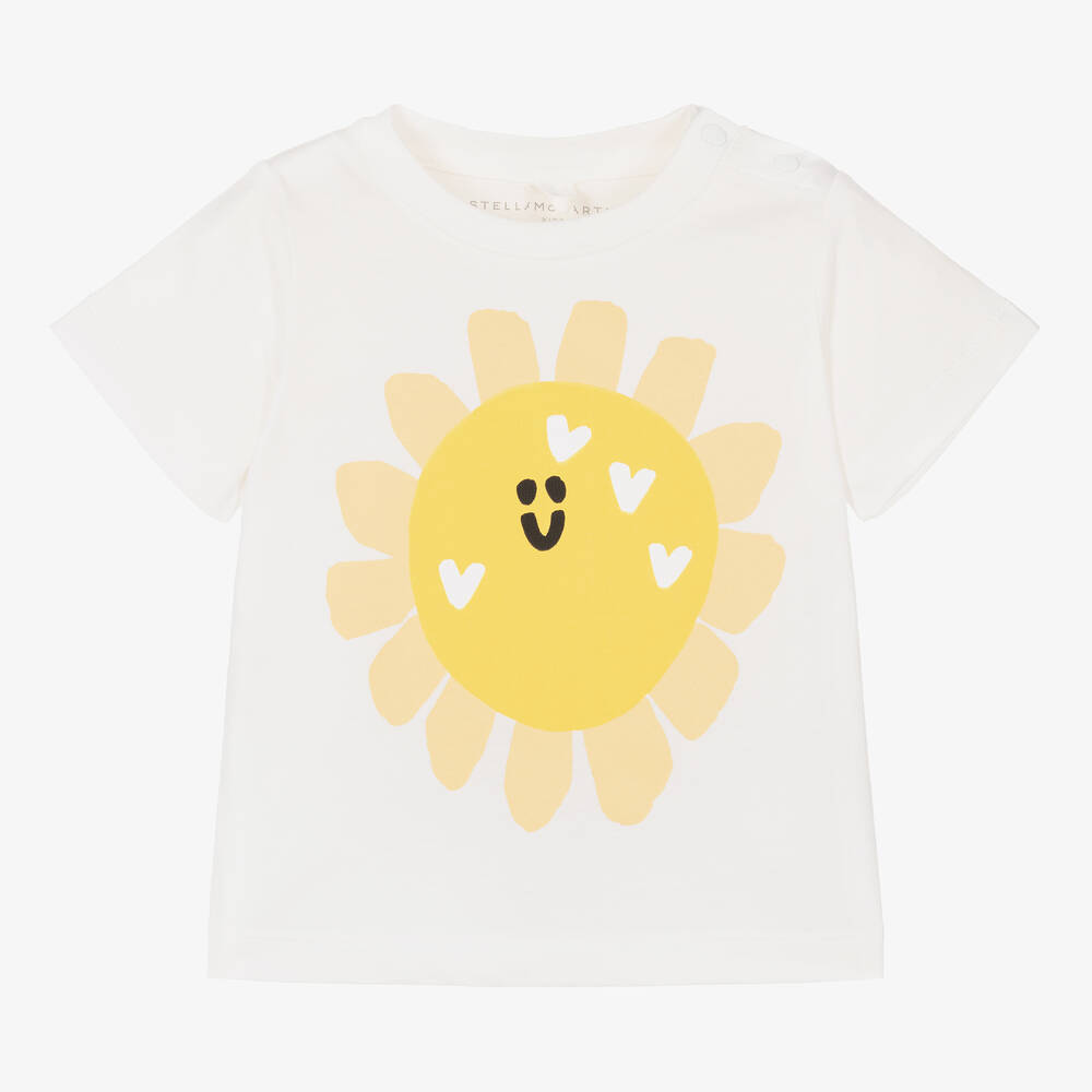 Stella McCartney Kids-Girls Ivory Organic Cotton Sunflower T-Shirt | Childrensalon Outlet