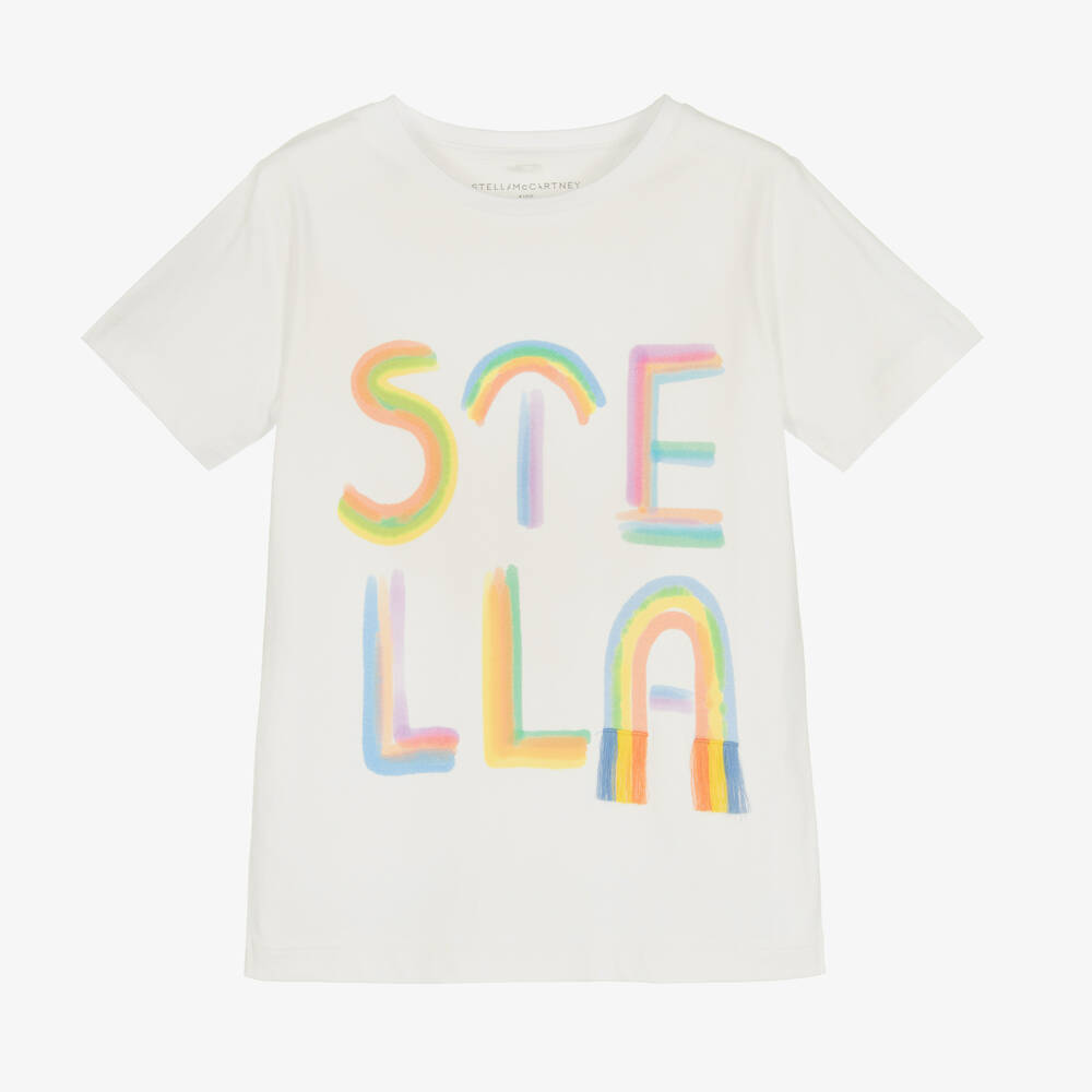 Stella McCartney Kids - Girls Ivory Organic Cotton T-Shirt | Childrensalon
