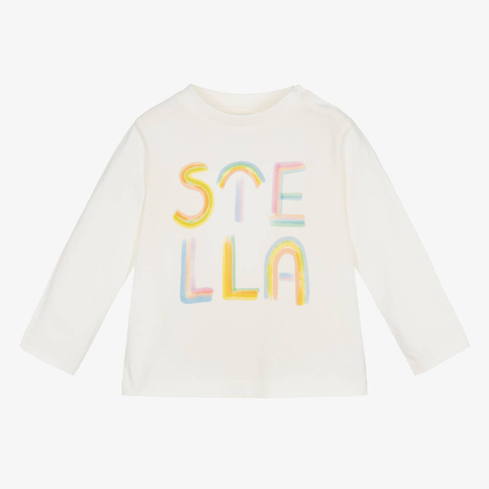 Stella McCartney Kids - Кремовый топ с радужным логотипом для девочек | Childrensalon