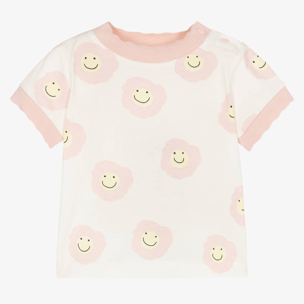 Stella McCartney Kids - Blumen-T-Shirt in Elfenbein & Rosa | Childrensalon