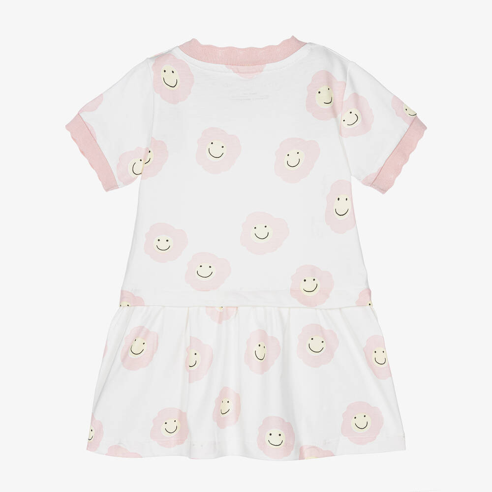 Stella McCartney Kids-فستان قطن محبوك لون عاجي وزهري | Childrensalon Outlet