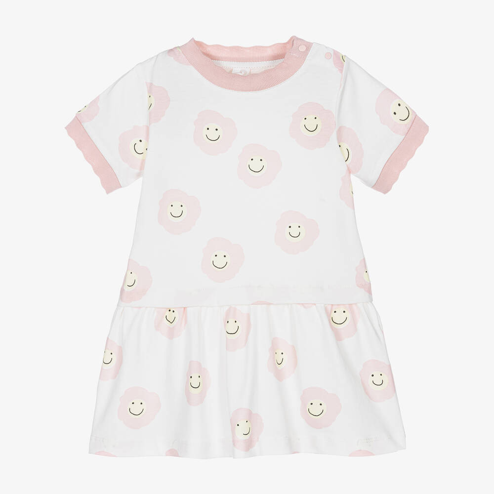 Stella McCartney Kids-Кремово-розовое платье со смайлами | Childrensalon Outlet