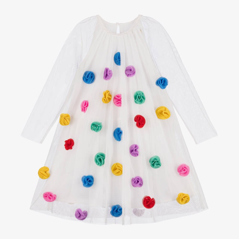 Stella McCartney Kids-Girls Ivory Pom-Pom Tulle Dress | Childrensalon Outlet