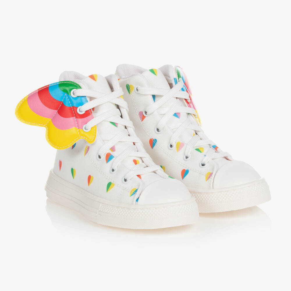 Stella McCartney Kids - Высокие кремовые кроссовки с радугой | Childrensalon