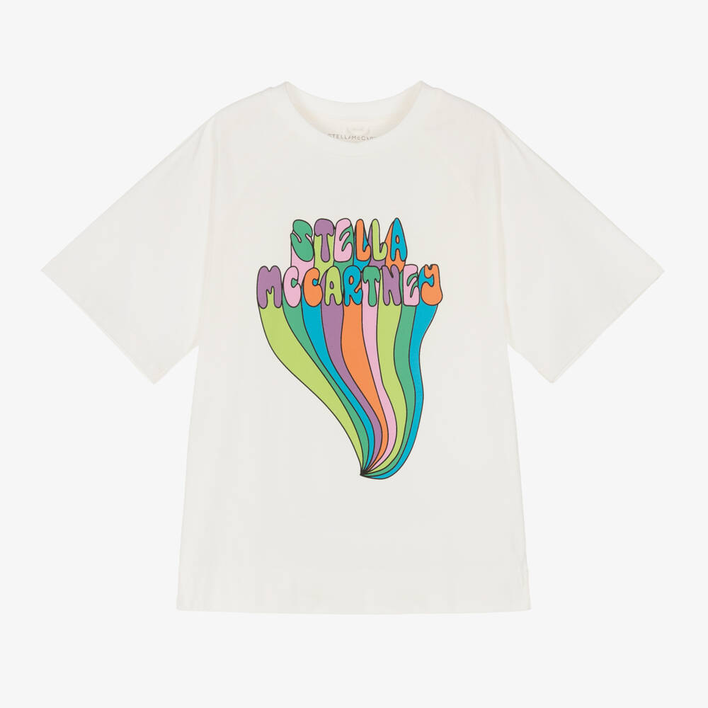 Stella McCartney Kids-تيشيرت بشعار قوس قزح لون عاجي للبنات | Childrensalon Outlet