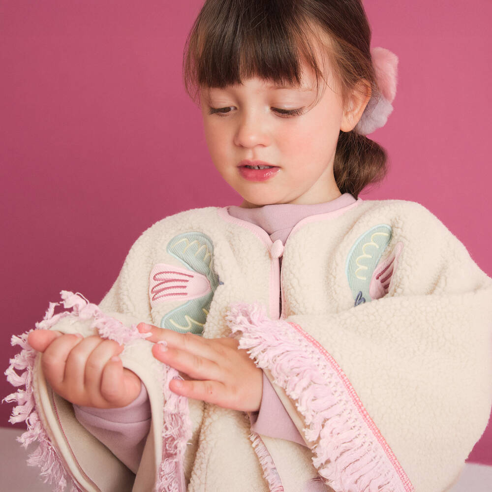 Stella McCartney Kids-Girls Ivory Sherpa Fleece Bird Cape | Childrensalon Outlet