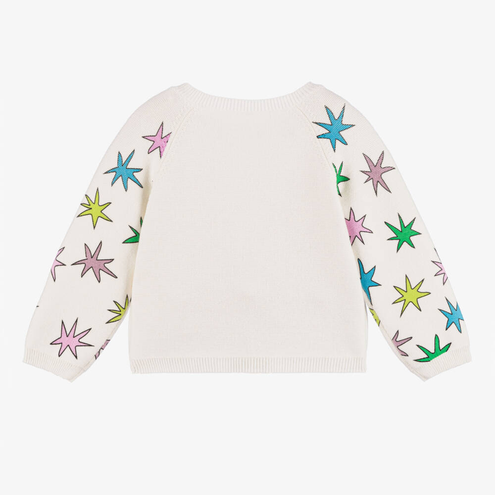Stella McCartney Kids-كاريغان بطبعة نجوم قطن محبوك لون عاجي للبنات | Childrensalon Outlet