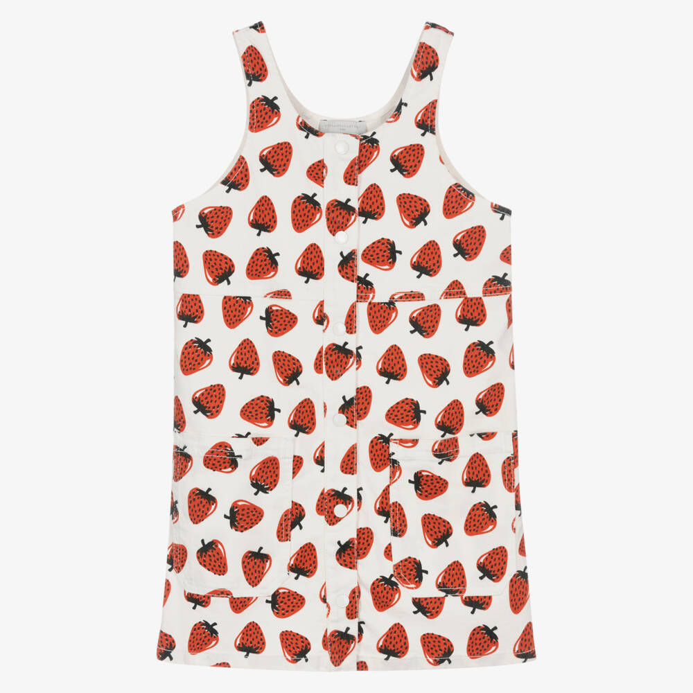 Stella McCartney Kids-Girls Ivory Strawberry Denim Pinafore | Childrensalon Outlet