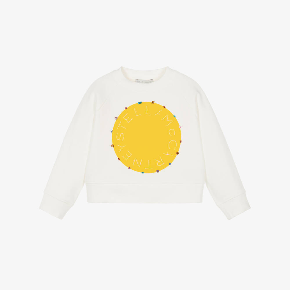 Stella McCartney Kids-Кремовый и солнечный свитшот с логотипом для девочек | Childrensalon Outlet