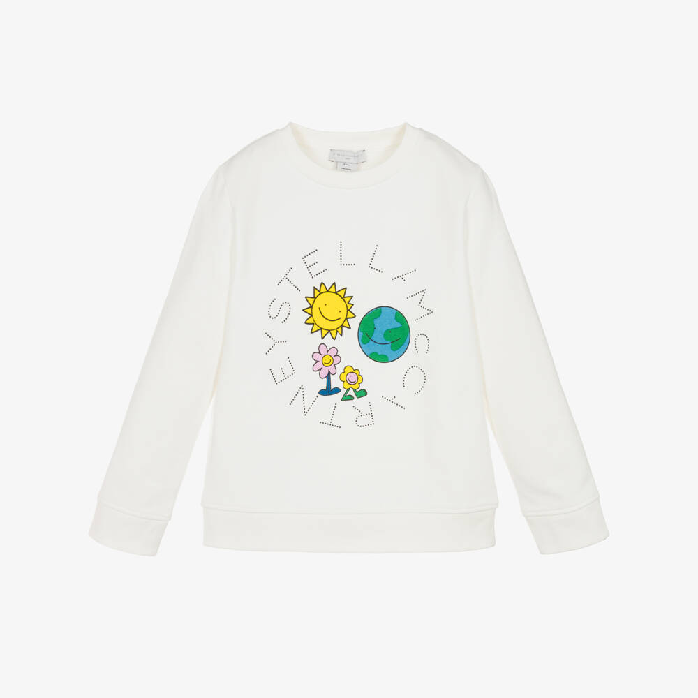Stella McCartney Kids-Girls Ivory Sweatshirt with Earth Logo Print | Childrensalon Outlet