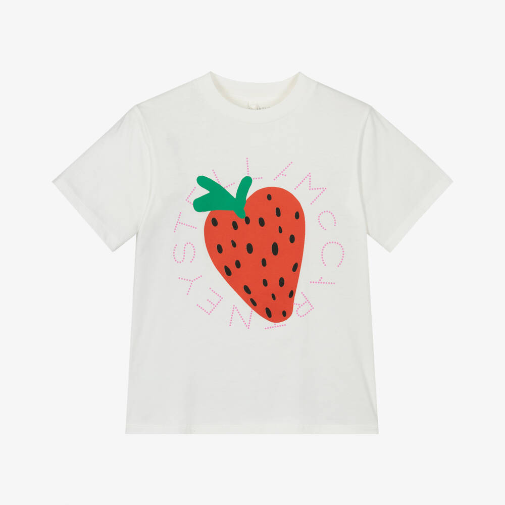 Stella McCartney Kids-Кремовая футболка с клубникой для девочек | Childrensalon Outlet