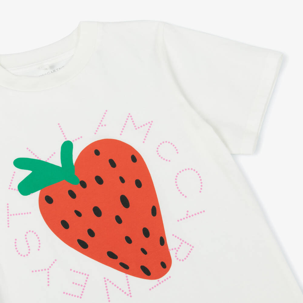 Stella McCartney Kids-تيشيرت عاجي للبنات مزين بالفراولة | Childrensalon Outlet