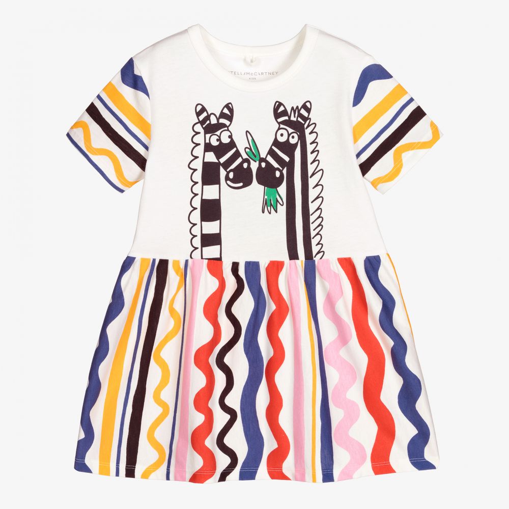 Stella McCartney Kids - Кремовое хлопковое платье с зебрами для девочек | Childrensalon
