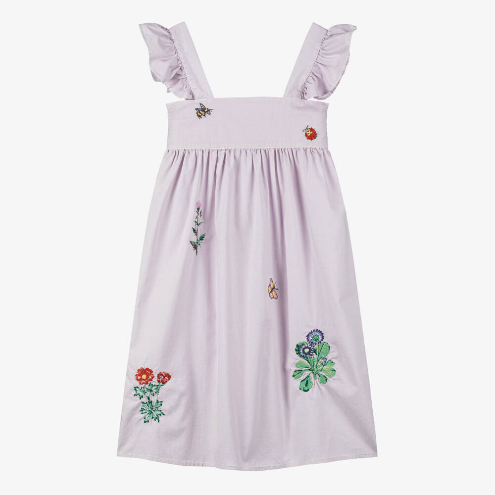 Stella McCartney Kids-Платье из хлопка с цветочным узором для девочек в лавандовом цвете | Childrensalon Outlet