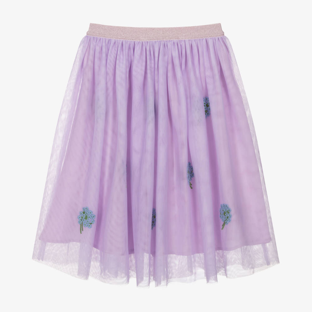 Stella McCartney Kids-Юбка из фатина с цветочным узором для девочек в лавандовом цвете | Childrensalon Outlet