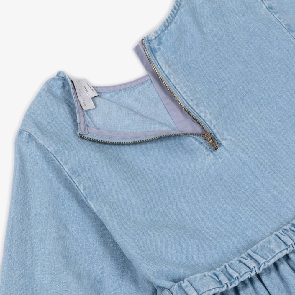 Stella McCartney Kids-Girls Light Blue Denim Dress with Happy Flowers | Childrensalon Outlet