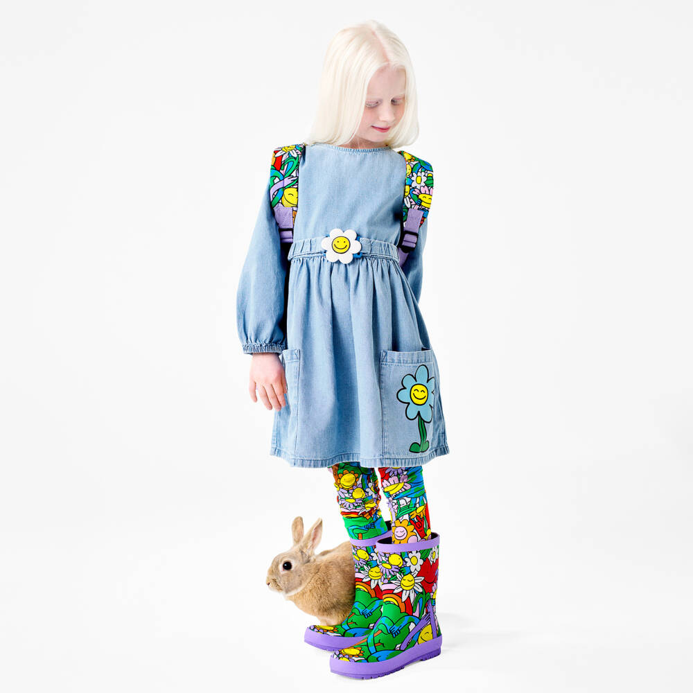 Stella McCartney Kids-Girls Light Blue Denim Dress with Happy Flowers | Childrensalon Outlet