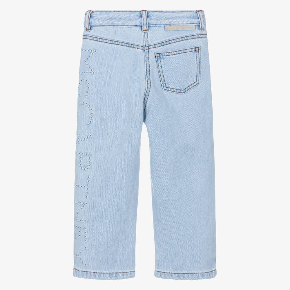 Stella McCartney Kids-Girls Light Blue Denim Jeans with Embroidered Logo | Childrensalon Outlet