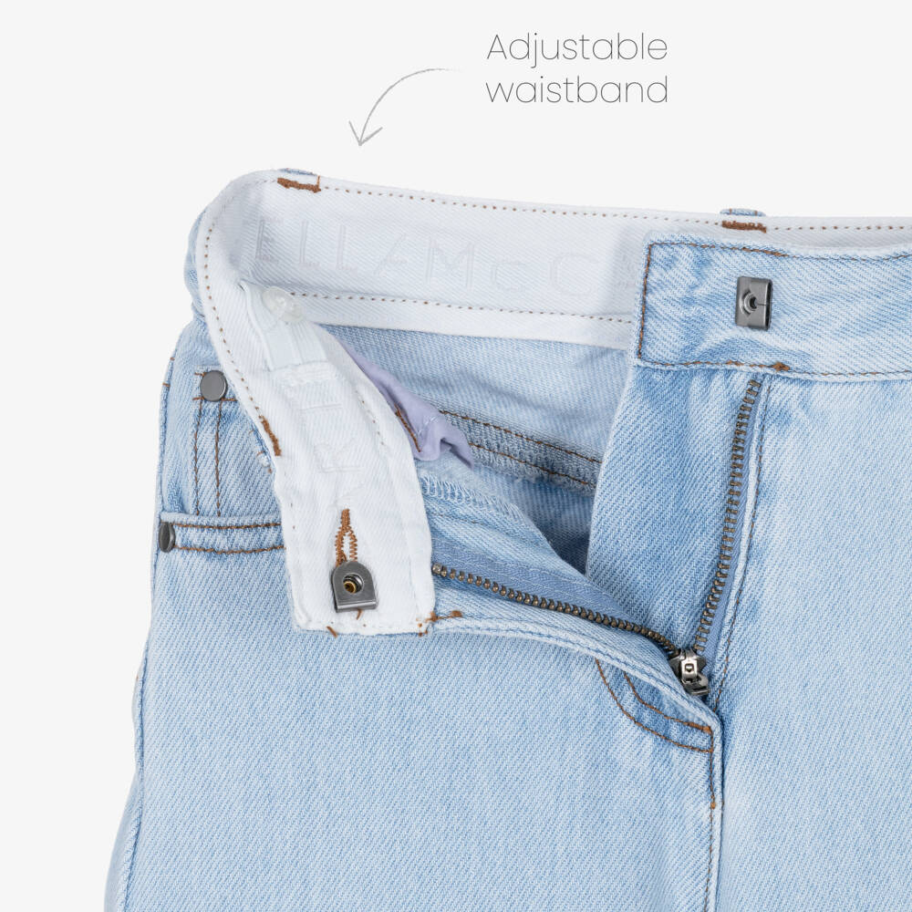 Stella McCartney Kids-Girls Light Blue Denim Jeans with Embroidered Logo | Childrensalon Outlet
