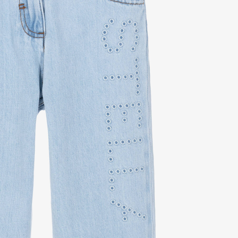Stella McCartney Kids-Girls Light Blue Denim Jeans with Embroidered Logo | Childrensalon Outlet